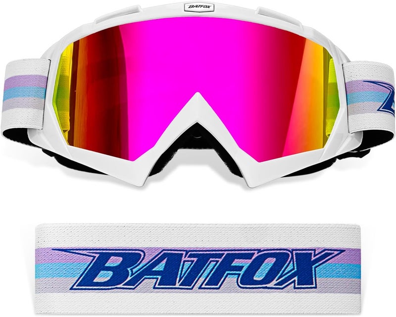 BATFOX Motorcycle Glasses Goggles Dirt Bike Motocross Safety ATV Tactical Riding (HD Purple-White Color, Adult) - Image 1